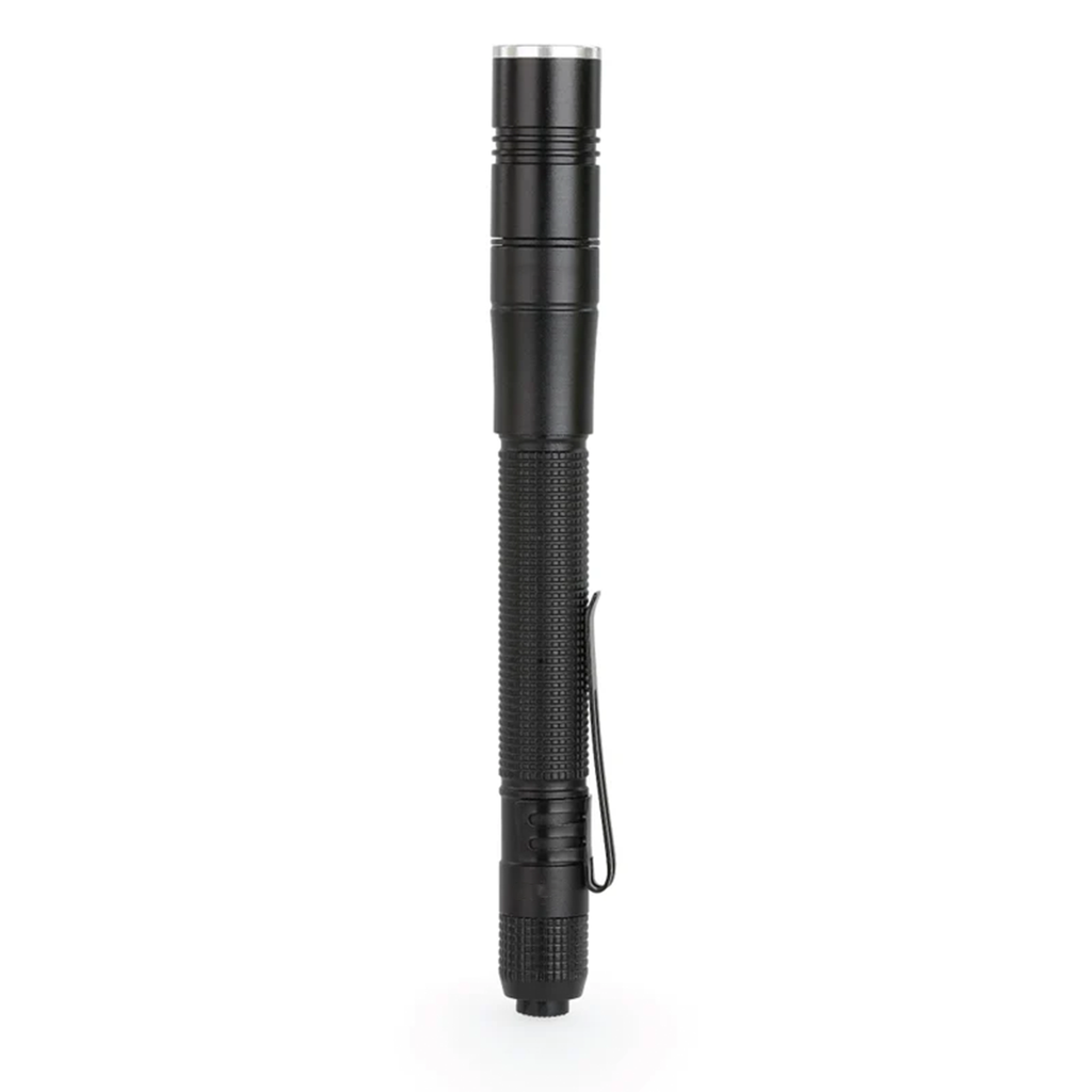 Rechargeable Pen‑Style LED Flashlight 350 Lumen Zoomable IPX4 Dual Power Supply